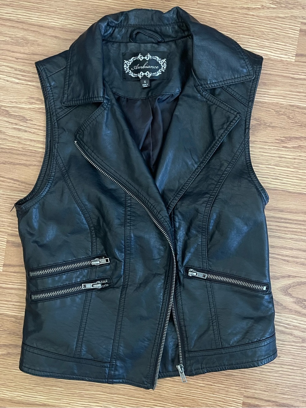 Ambiance Black Faux Leather Moto Vest small biker baddie
